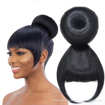 Synthetic Hair Bun With Bangs Set Heat Resistant Fiber Straight Hair Bang Wig For Women Clip In Hair Extension